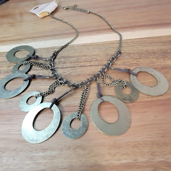 NEW Decree Boho Necklace Metal Loops and chain statement Bib Necklace - Picture 3 of 17